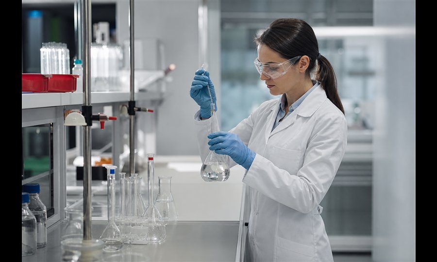 Profesional de laboratorio con protección química