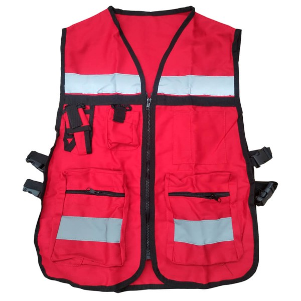 CHALECO BRIGADISTA ROJO REFLEJANTE CON BOLSA TU