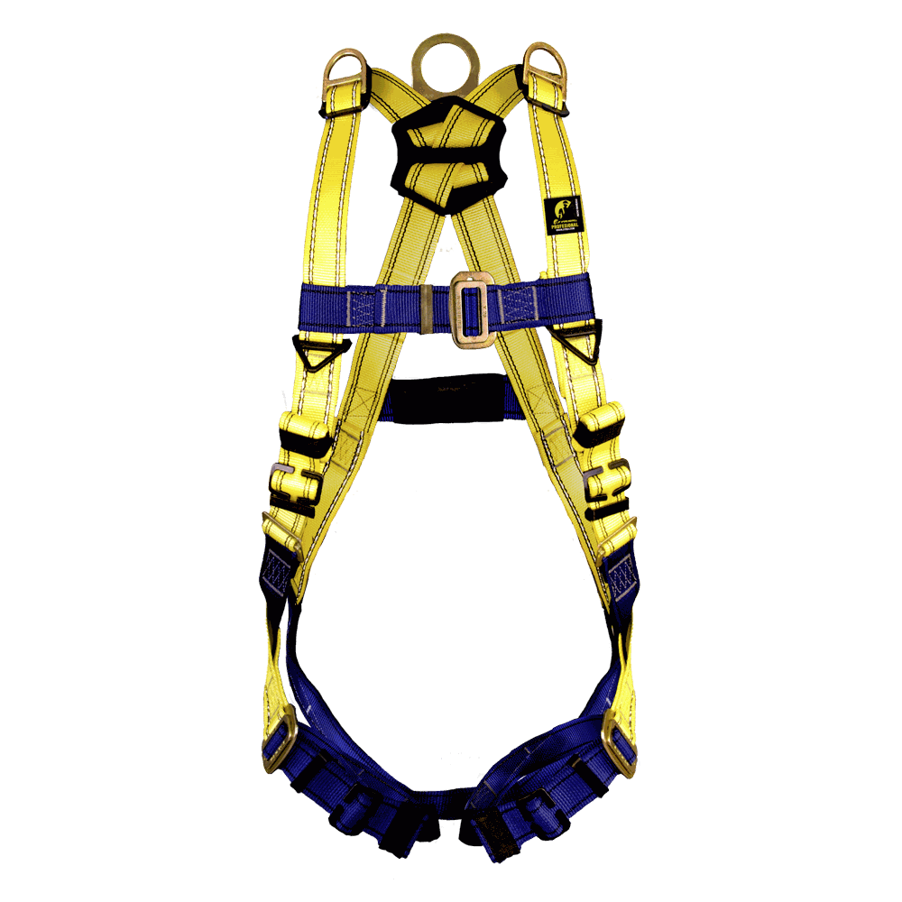 Arnés de cuerpo completo con anillo “D” en espalda y hombros.
Full body harness with “D” ring on the back and shoulders.