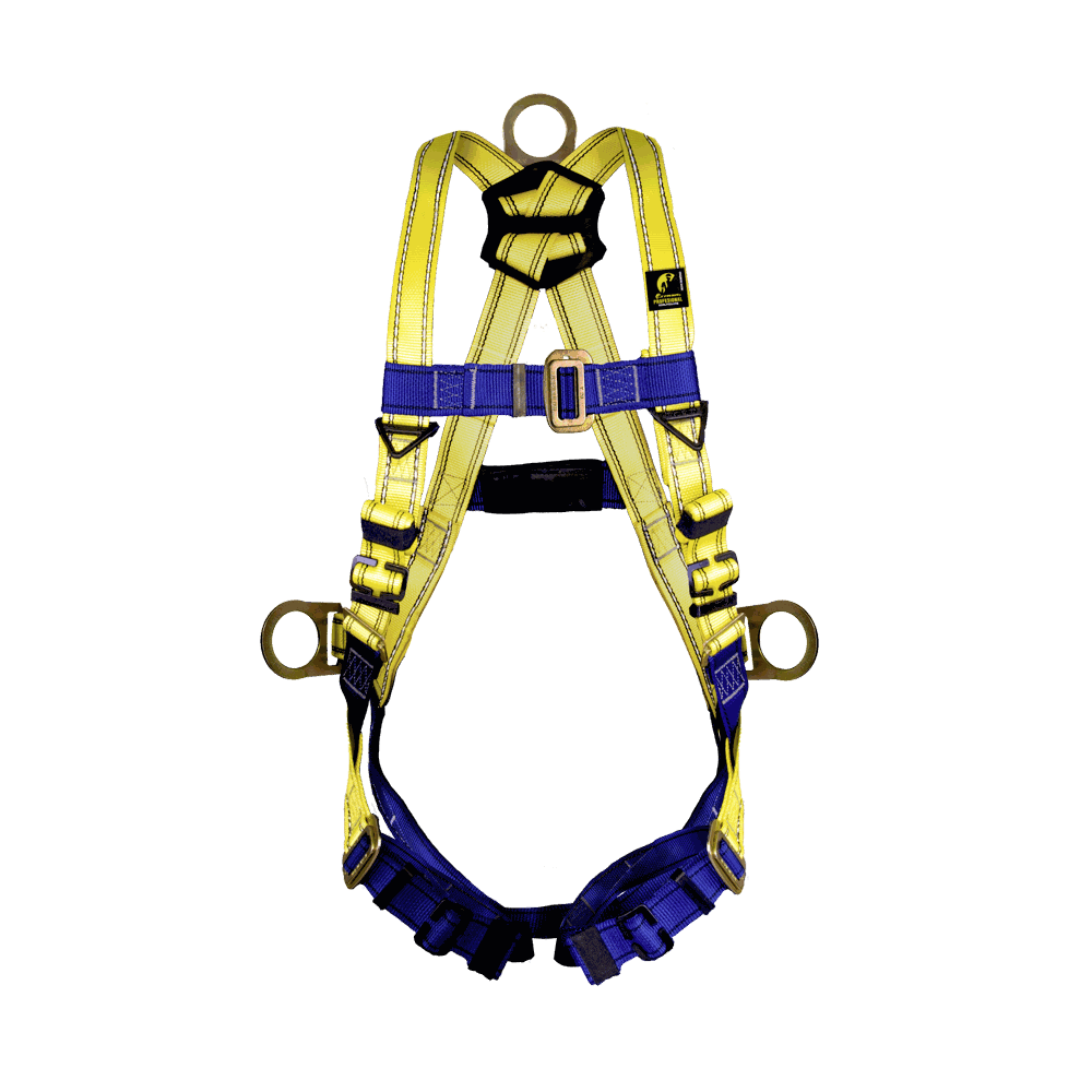 Arnés de cuerpo completo con anillo “D” en la espalda y costados.
Full body harness with “D” ring on the back and sides.