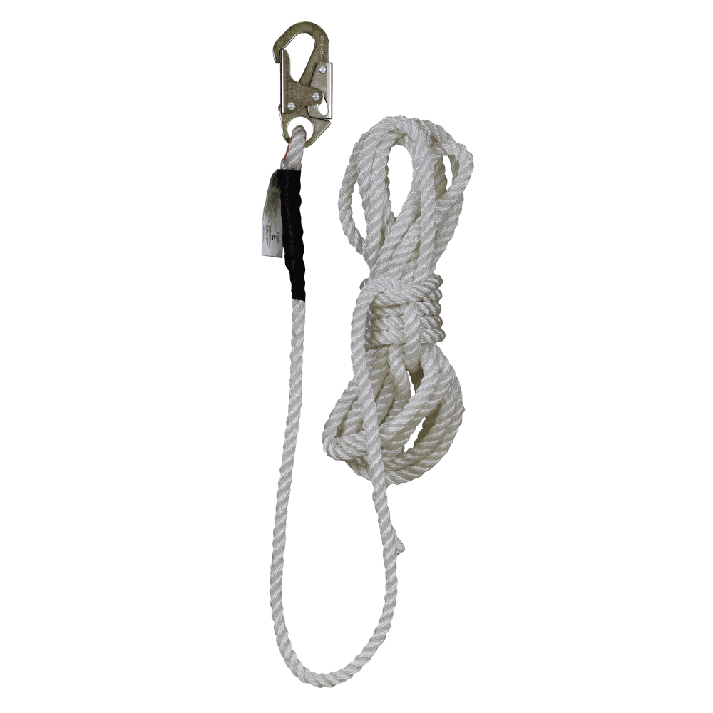 Línea de vida cuerda de nylon de 10 metros.
10-meter nylon rope lifeline.